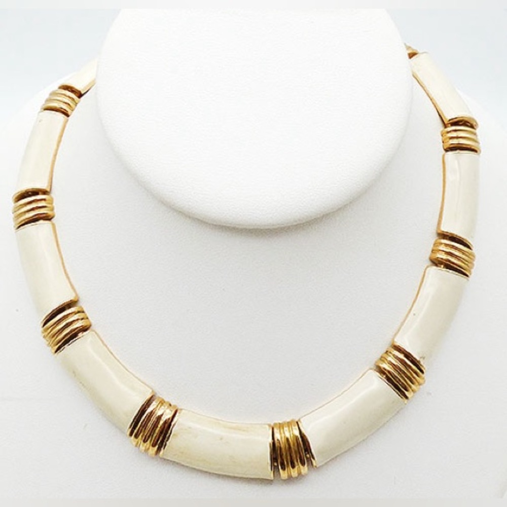 Napier Ivory Enamel Link Necklace Garden Party Collection